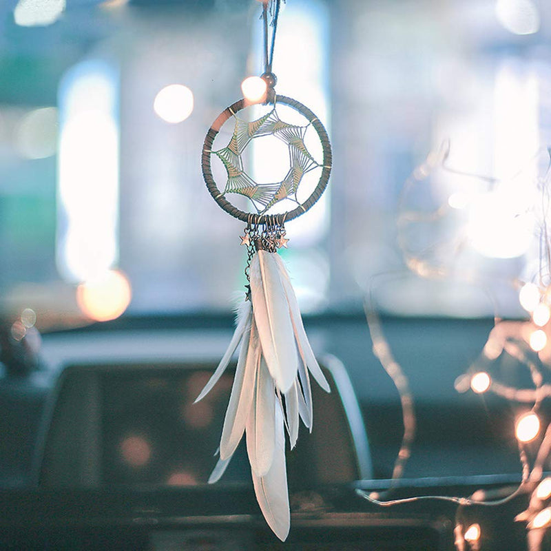 NewNest Australia - Dremisland Handmade Grey Feather Dream Catcher Car Interior Rearview Pendant Charm Car Hanging(Gray Circle) Gray Circle 