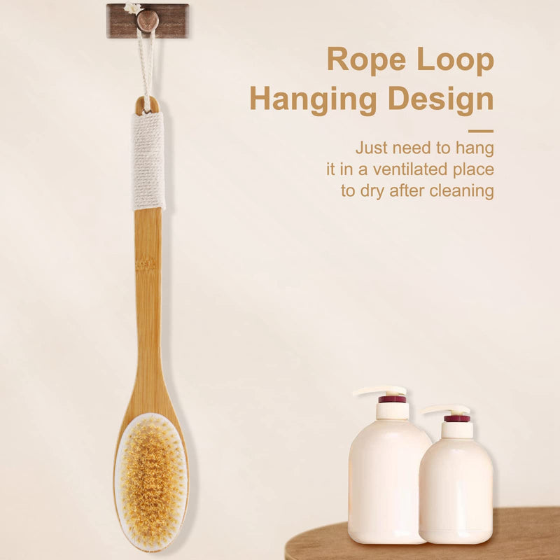 SAUNNIHEN 43CM Back Scrubber Long Handle, Dry Brushing Body Brush, Bamboo Back Brush for Shower, Natural Bristles Shower Brush for Exfoliating Remove Dead Skin, Cellulite - NewNest Australia