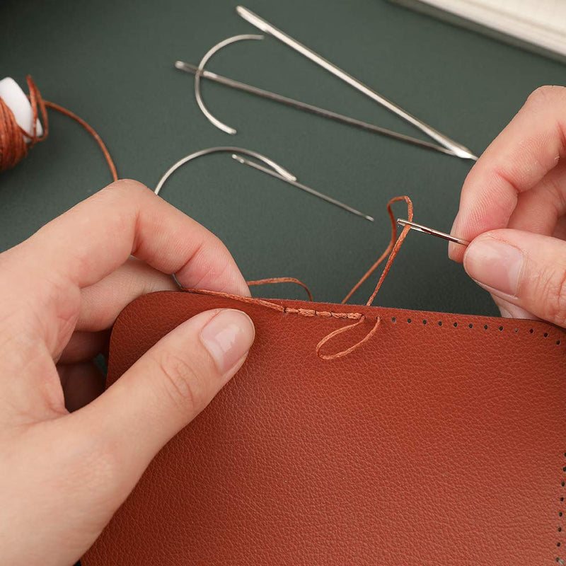 32 Yards Waxed Thread with Leather Hand Sewing Needles, 150D Flat Sewing Waxed Thread and Leather Repair Needles for Home Upholstery Carpet Leather Canvas Repair and Sewing (Coffee) Coffee - NewNest Australia
