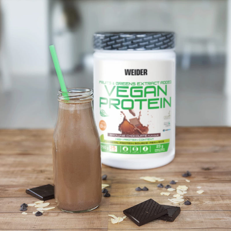 Weider Vegan Protein, Brownie Chocolate, Vegan Protein Powder With Pea & Rice Protein, With Fruit & Vegetable Extracts, No Artificial Sweeteners, No Added Sugar, Gluten-Free, 750G (25 Servings) - NewNest Australia