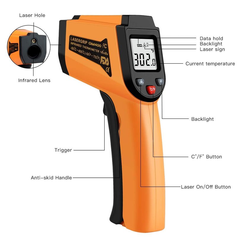 Kitchen Infrared Thermometer, -50°C to 400°C(-58°F to 752°F) Digital Laser Infrared Thermometer Gun with LCD Display - NewNest Australia