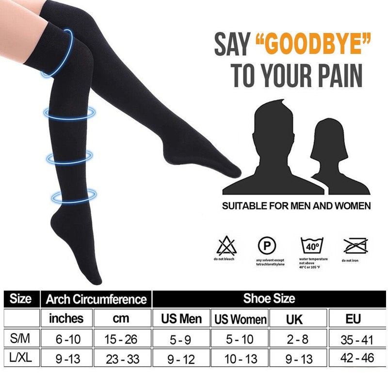 CHARMKING Thigh High Compression Socks for Women & Men Circulation (3 Pairs) Over the Knee High Stocking is Best for Running, Flight Travel, Supporting, Cycling, Pregnant 15-20 mmHg (S/M, Black) Small-Medium 01 Black/Black/Black - NewNest Australia