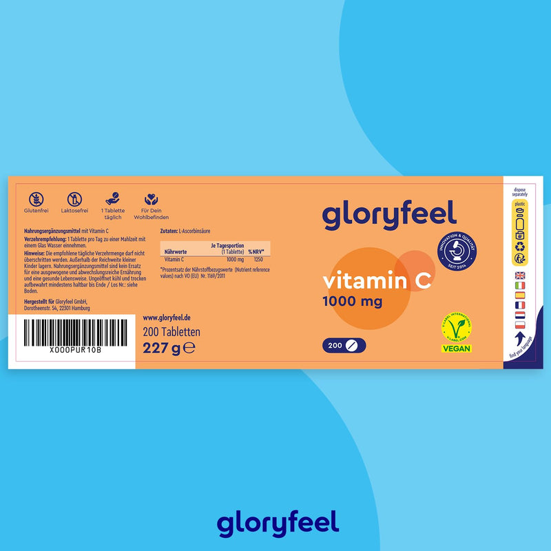 Vitamin C 1,000mg - Immune Support** High dosage - 200 vegan tablets (7 months) - Laboratory tested and made in Germany without additives - NewNest Australia