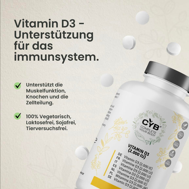 CYB vitamin D3 2000 IU, 50 μg D3, vegetarian, 1 x 365 tablets - NewNest Australia