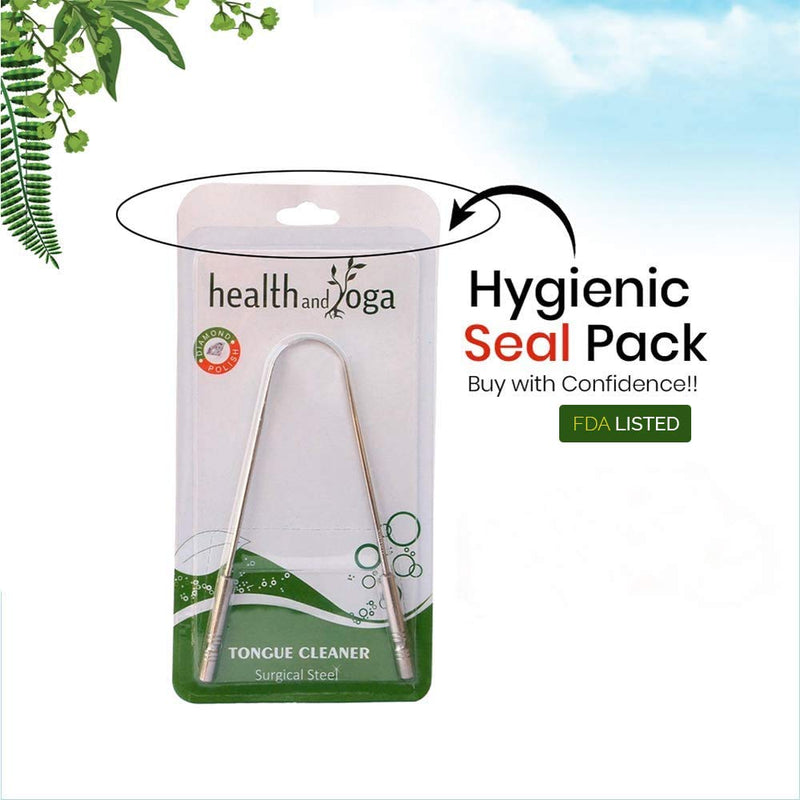 HealthAndYoga(TM) Tongue Cleaner Scraper - Hygienic Seal-Pack – Surgical Grade Stainless Steel, Non-Synthetic Grip – Sterilizable Tongue Brush Cleaner (with Organic Storage Bag) Surgical Steel - 1 Pack (with Travel Bag) - NewNest Australia