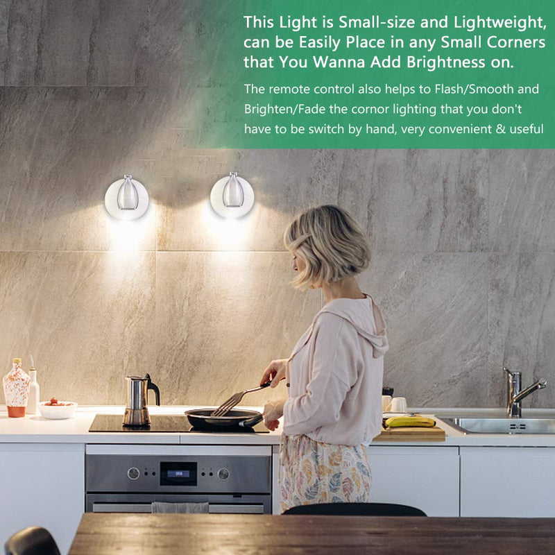 RGB Wireless LED Spotlight, Battery Operated Accent Lights, Indoor Mini Puck Light, Dimmable Uplight with Remote, 4000K Warm White, Stick on Anywhere Wall Light with Rotatable Head, Silver, 2 Pack - NewNest Australia