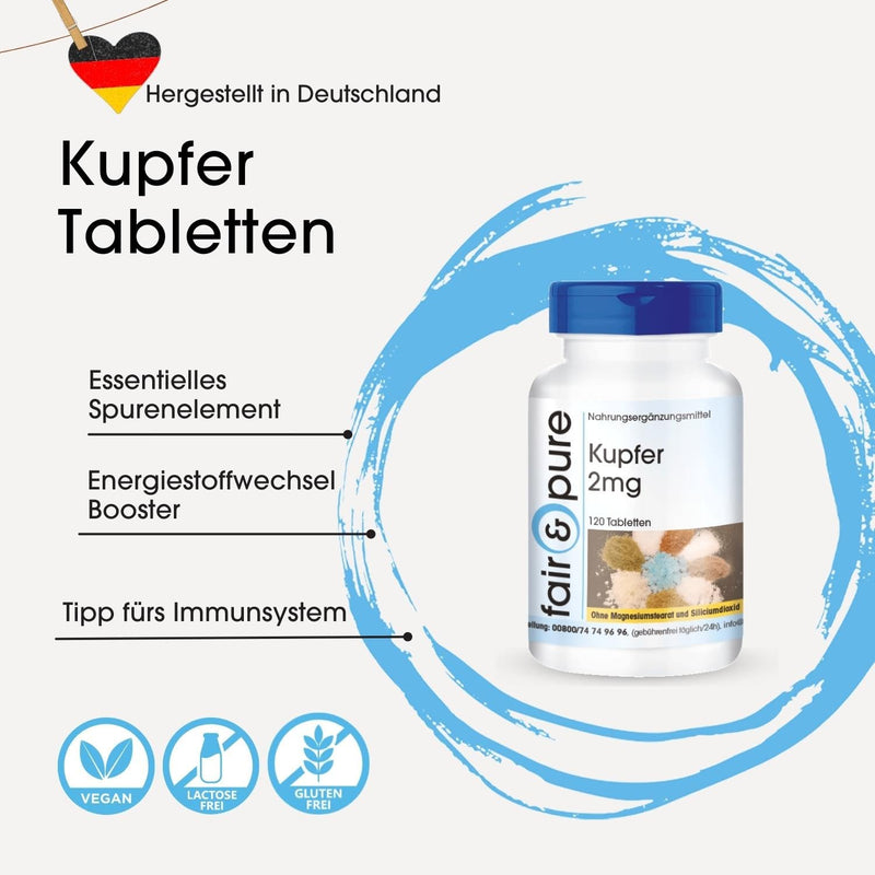 Fair & Pure® - Copper 2mg - Copper bisglycinate - vegan - 120 copper tablets - NewNest Australia