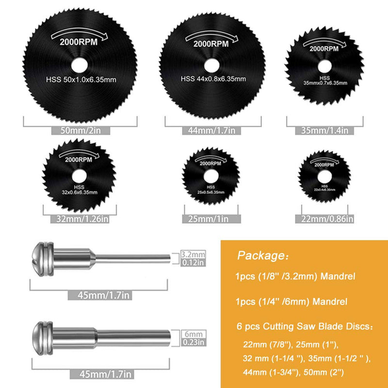 6 Pcs Rotary Drill Saw Blades, Steel Saw Disc Wheel Cutting Blades with 1/8" Straight Shank Mandrel for Dremel Fordom Drills Rotary Tools (22mm 25mm 32mm 35mm 44mm 50mm) (Color A) - NewNest Australia