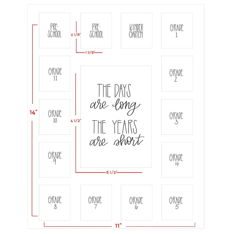 NewNest Australia - School Days Picture Mat with Multiple Openings–School Years Photo Collage–The Days Are Long Picture Mat Only-No Frame -1 Pre-School & Kindergarten to 12th Grade (15 Photos, 1 Pre School - 12th, White) 15 Photos, 1 Pre School - 12th 