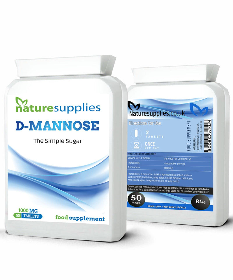 D-mannose Tablets 1000mg - Coated Tablet Easy to Swallow Longer Shelf Life 50 Pack - Suitable for Vegetarians and Vegans, A Premium Mannose Supplement from Naturesupplies - NewNest Australia