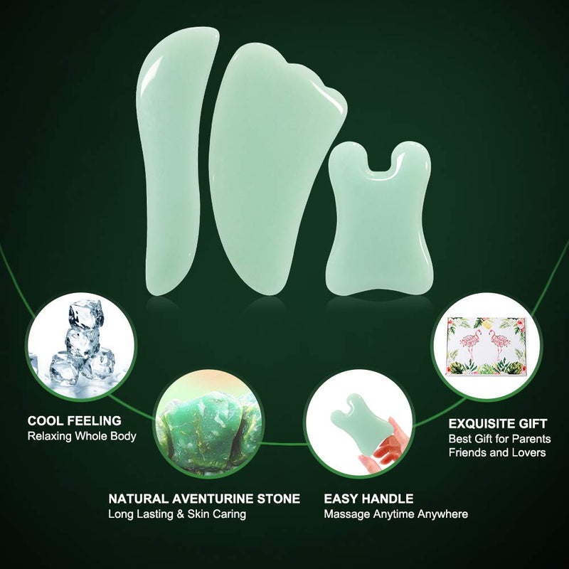 airogym Guasha Massage Tool，Natural Stone Gua Sha Board, 4PCS Guasha Stone Scraping Massage Sets for SPA Acupuncture Physical Therapy Muscle Knots Facial Caring Point Treatment Lymphatic Drainage Green - NewNest Australia