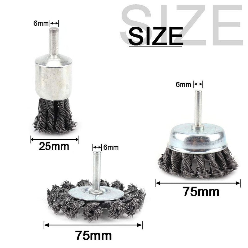 Kuofu 3 Pack 3 inch Knotted Twist Wire Wheel Cup Brush & 1 inch Knotted Wire End Brush Set with 1/4'' Round Shank for Metal Heavy Duty Conditioning,Perfect for Removal of Rust/Corrosion/Paint - NewNest Australia