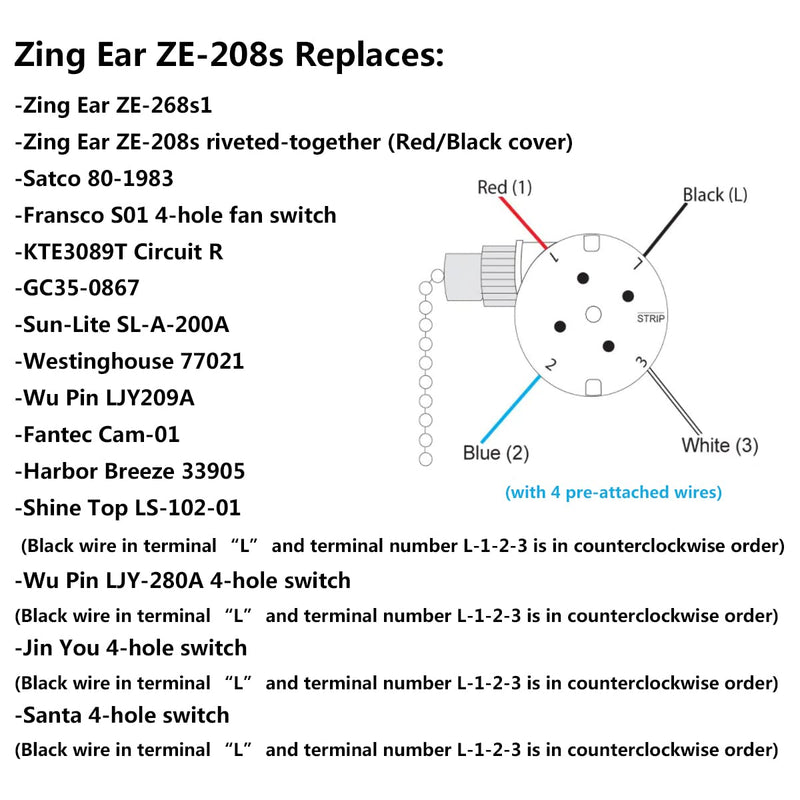 Ceiling Fan Switch ZE-208s E89885 3 Speed 4 Wire Fan Light Switch Replacement Part Speed ControlPull Chain Switch (Brass) 2 PCS Brass - NewNest Australia