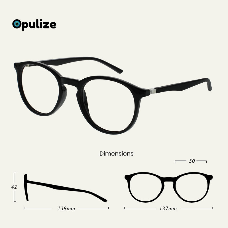 Opulize Met Glasses Blue Light Filter Slim Round Frame Spring Hinges Improves Sleep Computer Glasses Gaming Anti-Reflective Black Men Women B60-1 +0.00 +0.00 Diopters - NewNest Australia