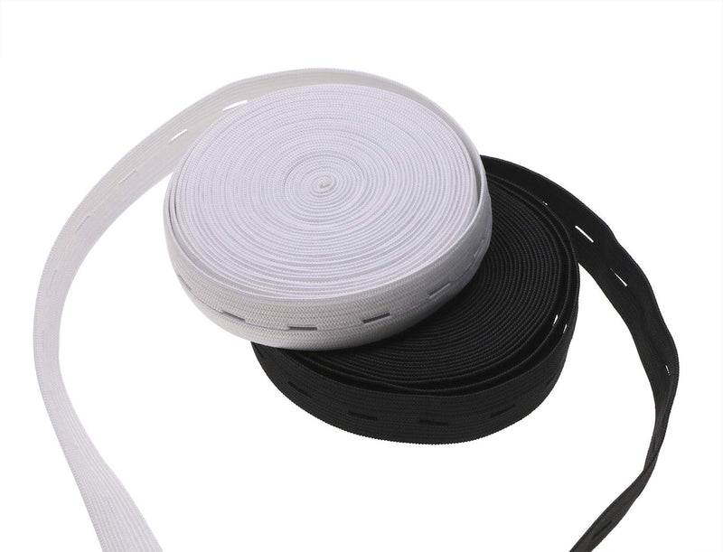 2 Colors Elastic Sewing Bands 11 Yards 3/4 Inch Flatback Black and White Sewing Bands Spool with Buttonhole, Knit Stretch Cord Belt with 10Pcs 18mm Black Resin Button (3/4") - NewNest Australia