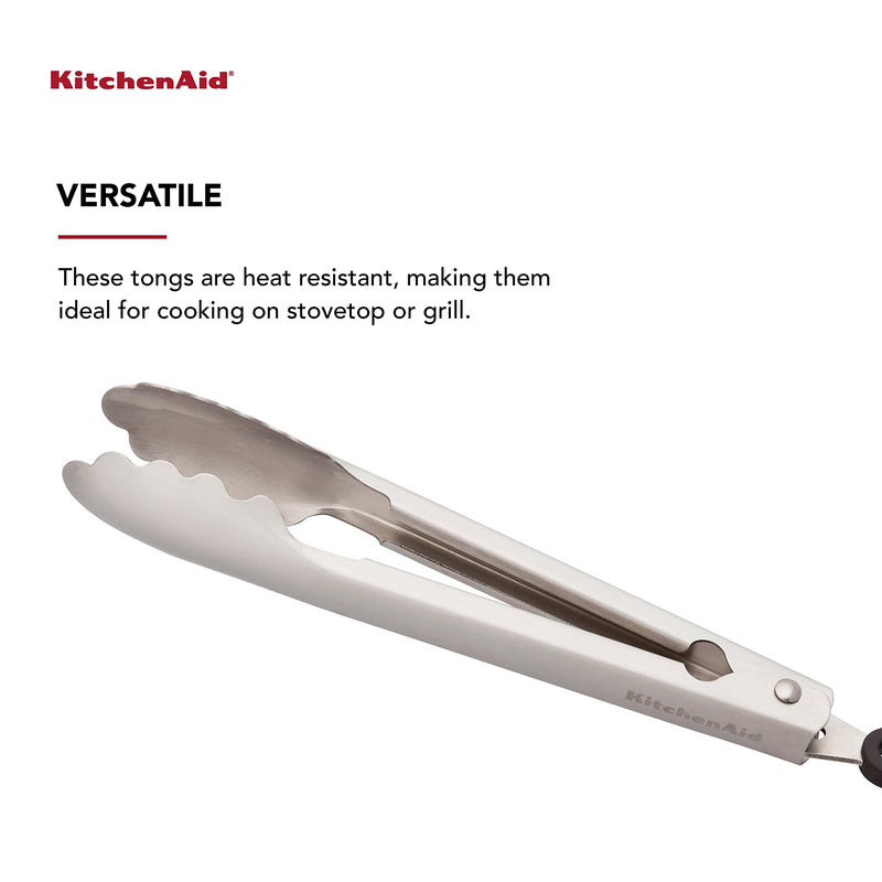 KitchenAid Gourmet Stainless Steel Serving Tongs with Hang Hook and Secure Closing Lock, 9 Inch, Stainless Steel - NewNest Australia