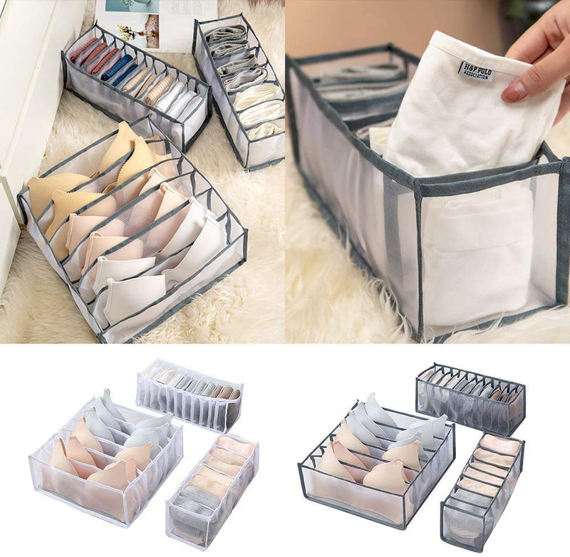 NewNest Australia - TOPARCHERY 3 Set Underwear Drawer Organizer for Women, Foldable Underwear Storage Box Organizer, Closet Underwear Organizer for Bra, Socks, Ties (Gray) Gray 