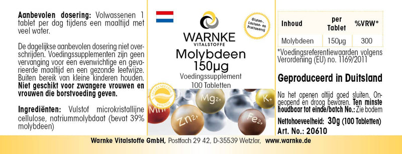 Molybdenum 150µg - 100 tablets - vegan - essential trace element | Warnke vital substances - NewNest Australia