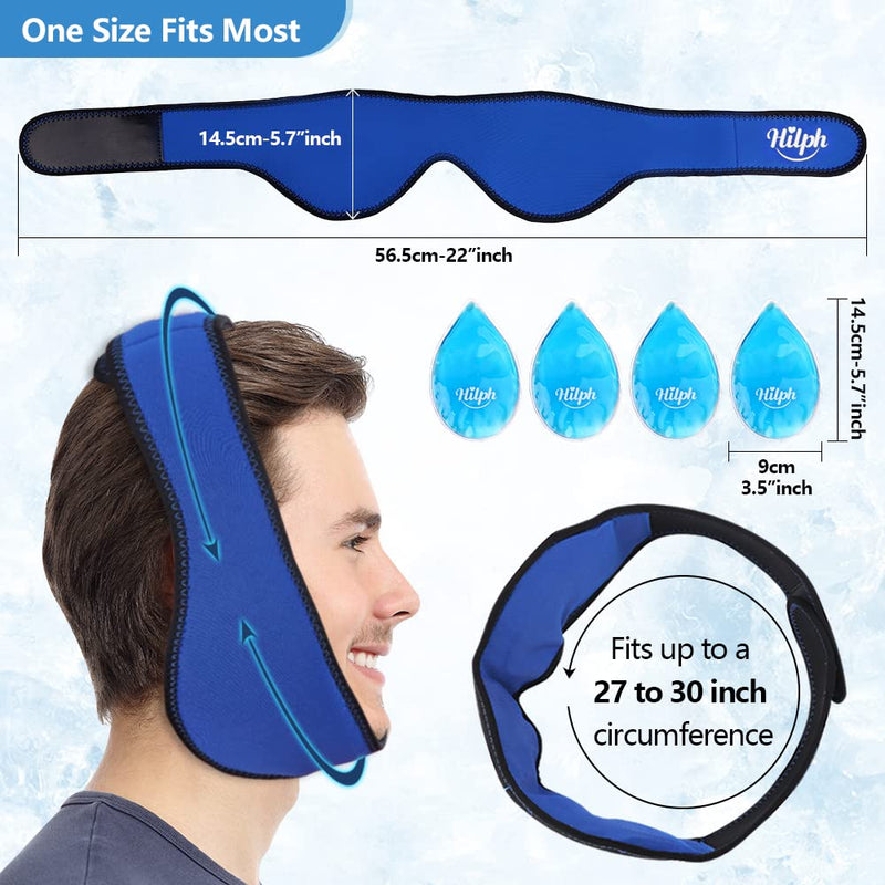 Hilph Face Ice Pack for Jaw Pain, Reusable Jaw Ice Pack with 4 Gel Packs Wisdom Teeth Ice Pack Head Wrap for Facial & Oral Surgery, TMJ, Head and Chin Pain Relief, Dental Implant 4 PVC Gel Packs-Blue - NewNest Australia