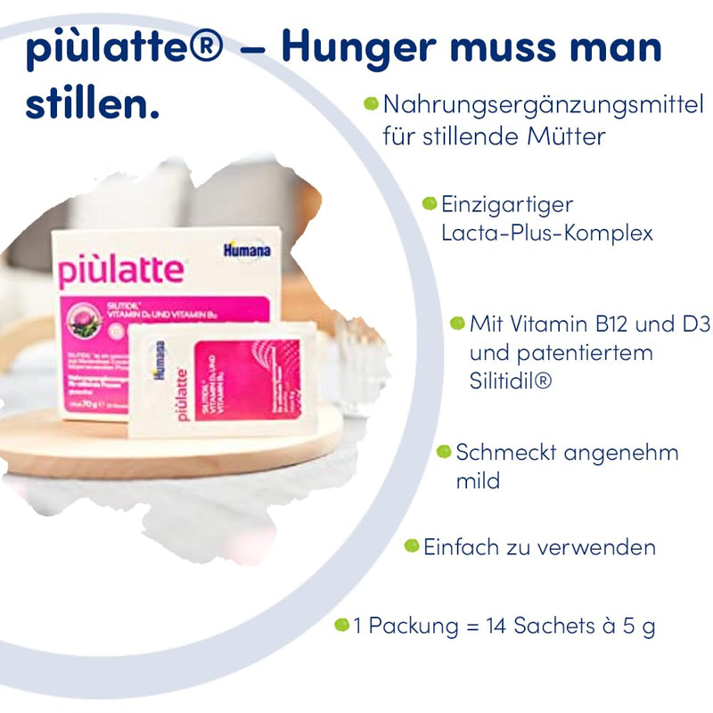 Humana piùlatte, nutritional supplement for breastfeeding women, with vitamin B12, vitamin D3 and milk thistle extract, nutritional supplement for breastfeeding, 14-day pack, sachet - NewNest Australia