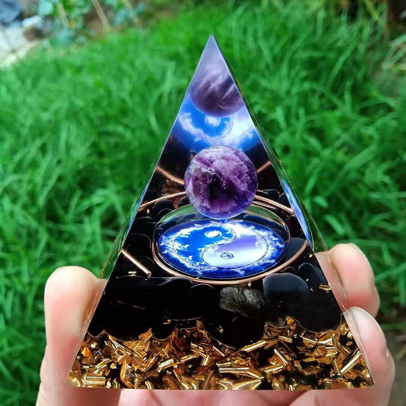 VNSTKWW Orgone Pyramid Crystal, Healing Chakra Pyramid for Protection,Balancing Positive Energy,Obsidian Emotional-Negativity Removal Stone,Clear Quartz Crystal Point for Meditation(2.36 inch) C - NewNest Australia