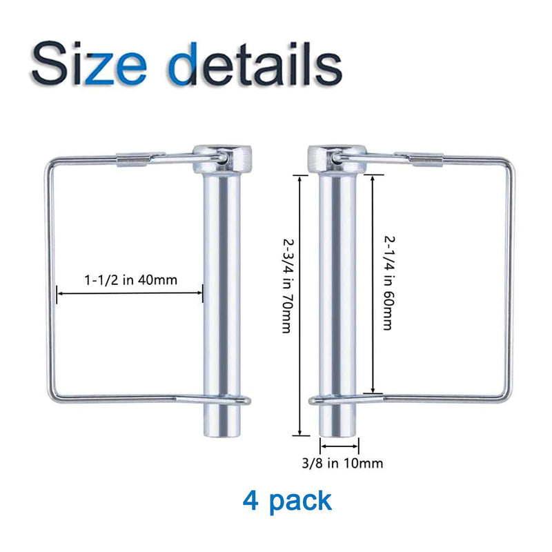 INCREWAY 3/8" Trailer Coupler Pin, 4pcs Heavy Duty Shaft Locking Pin Pto Pin Carbon Steel Safety Coupler Pin in 2-3/4" Long, Square Wire Locking Pin for Farm Lawn Garden Trailers - NewNest Australia