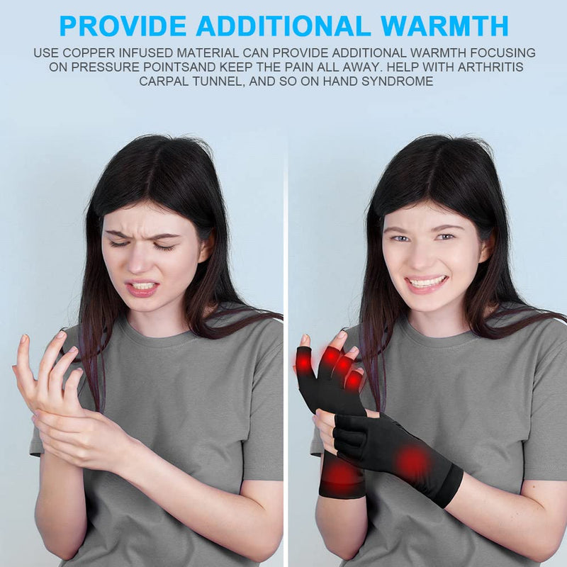 ACWOO Arthritis Gloves, Copper Compression Gloves Therapy for Arthritis Pain Relief, Fingerless Design Copper Infused Gloves for Women and Men, Provide Support for Hands and Finger Joint, Black(L) L - NewNest Australia