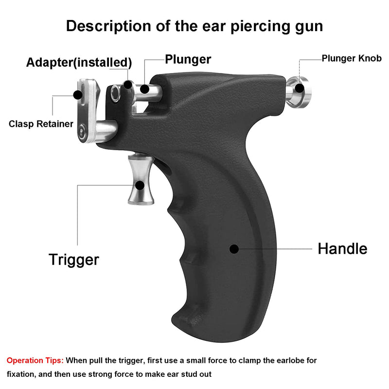 Reusable Ear Piercing Gun Kit, Professional Body Nose Lip Earrings Piercing Kit with 16 Pairs Stud Earrings (6 Pairs Sterling Silver Stud Earrings+10 Pairs Gun Stud Earrings) Black - NewNest Australia