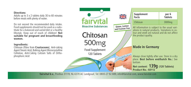 Fairvital | Chitosan 500mg - HIGH DOSE - natural fiber - 120 tablets - NewNest Australia