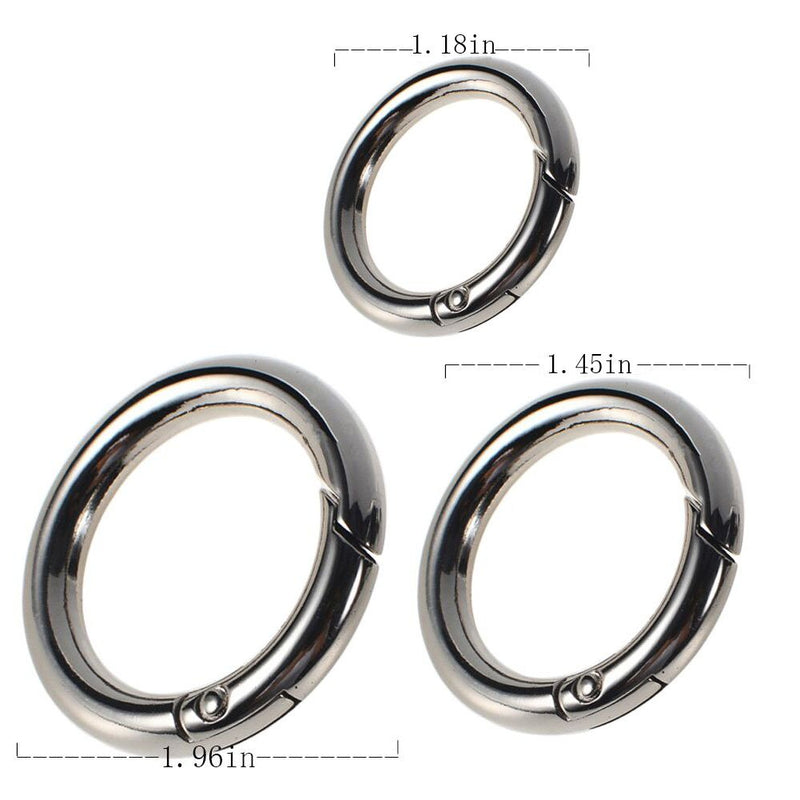 NewNest Australia - Mike Home Zinc Alloy Round Carabiner Spring Snap Clips Hook Keychain Keyring Buckle，3 Size,15 Pieces 