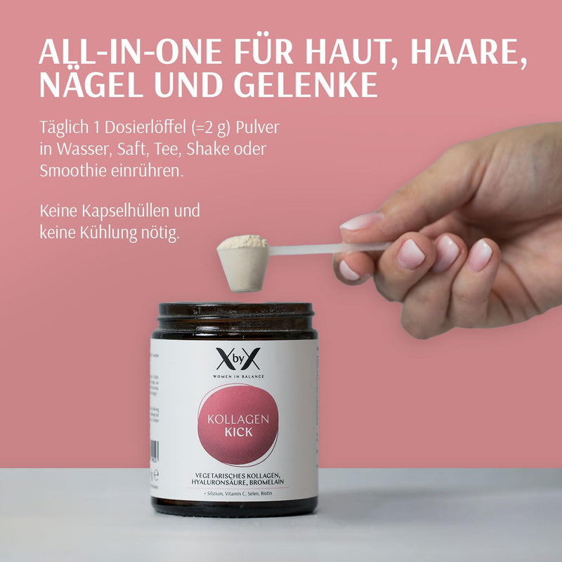 XbyX® Collagen Kick - Vegetarian Premium Collagen Powder - Type 1, 5 and 10 Collagen - Active ingredient complex made of collagen, hyaluronic acid, bromelain, silicon, selenium, biotin - NewNest Australia