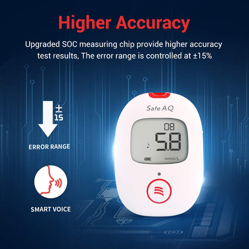 sinocare Blood Sugar Monitor, Diabetes Testing Kit with Voice Reminder and Light Warning Blood Glucose Monitor with Test Strips x 25 and Lancet x 25 & Case, Safe AQ Voice Glucometer -in mmol/L Safe Aq Voice Glucometer Kit X25 - NewNest Australia