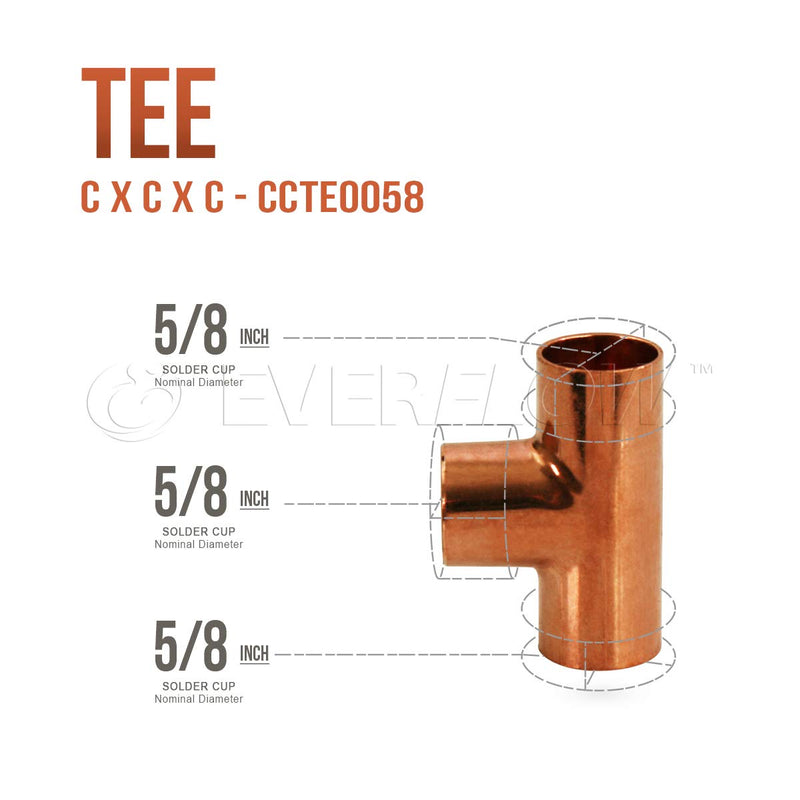 Supply Giant DDUF0058-5 Tee Copper Fittings With Sweat Ends, 5/8 - NewNest Australia