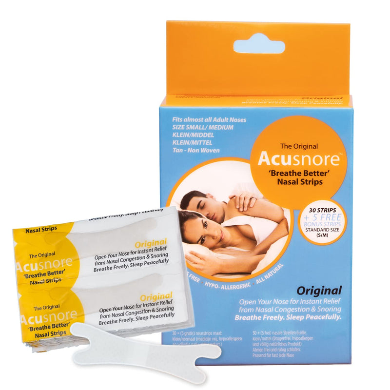 Anti Snore Strips Acusnore® Nose Strips for Snoring Suitable Snoring Aids for Men & Women Includes 105 Breathe Better Nasal Strips for Better Sleep (x3 Packs of 35) (S/M) S/M - NewNest Australia