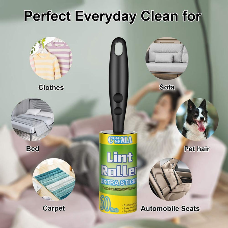 COMMEMA Lint Rollers for Pet Hair Extra Sticky, Pet Hair Remover, Lint Remover, Lint Roller Set Brush for Dog & Cat Hair Removal, Clothes, Furniture, 2 Handles with 4 Refills, 240 Total Sheets - NewNest Australia