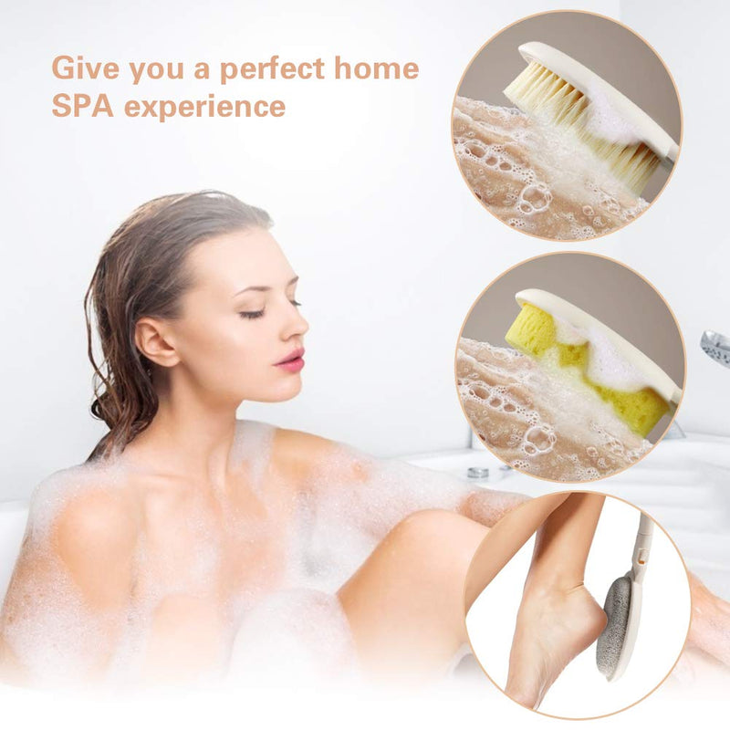 3 in 1 Back Scrubber for Shower, Back Cream Applicator with Long Handled Sponge, Heads Pumice Stone, Loofah Back Scrubbers for Use in Shower, Body Brush for Exfoliating or Dry Skin Brushing One size White - NewNest Australia