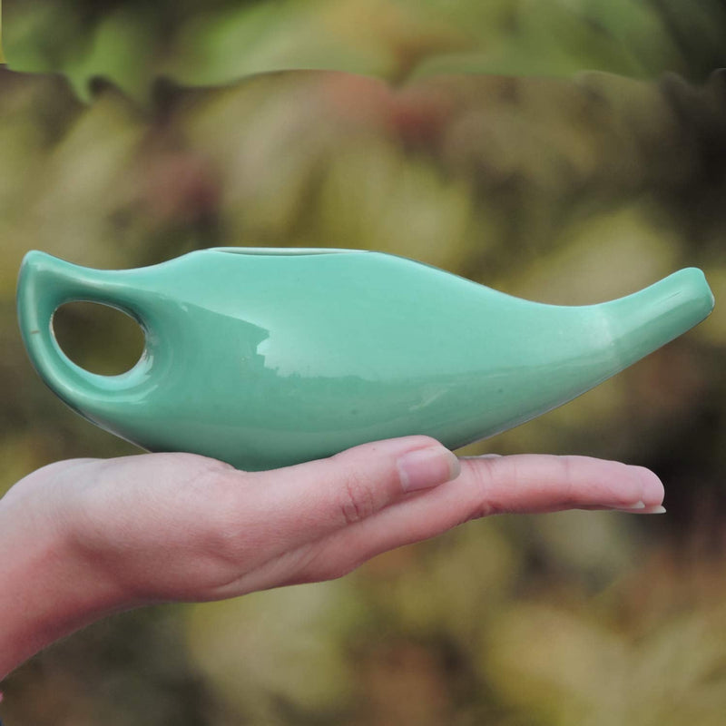 Porcelain Ceramic Neti Pot for Nasal Cleansing | Neti Pot with 10 Sachets of Neti Salt + Instructions Leaflet | Natural Treatment for Sinus, Infection and Congestion (Turquoise) - NewNest Australia
