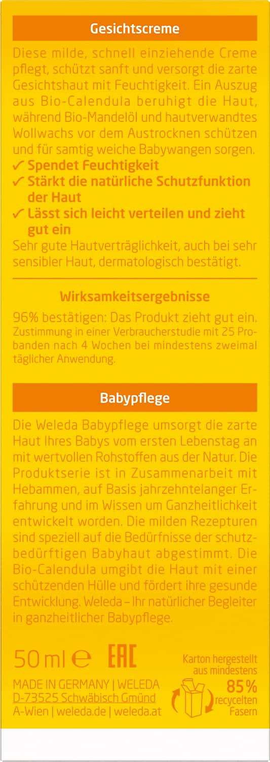 WELEDA Organic Baby Calendula Face Cream - natural cosmetics moisturizer with almond oil & beeswax to care for dry skin. Natural facial care cream for babies & children (1x 50ml) - NewNest Australia
