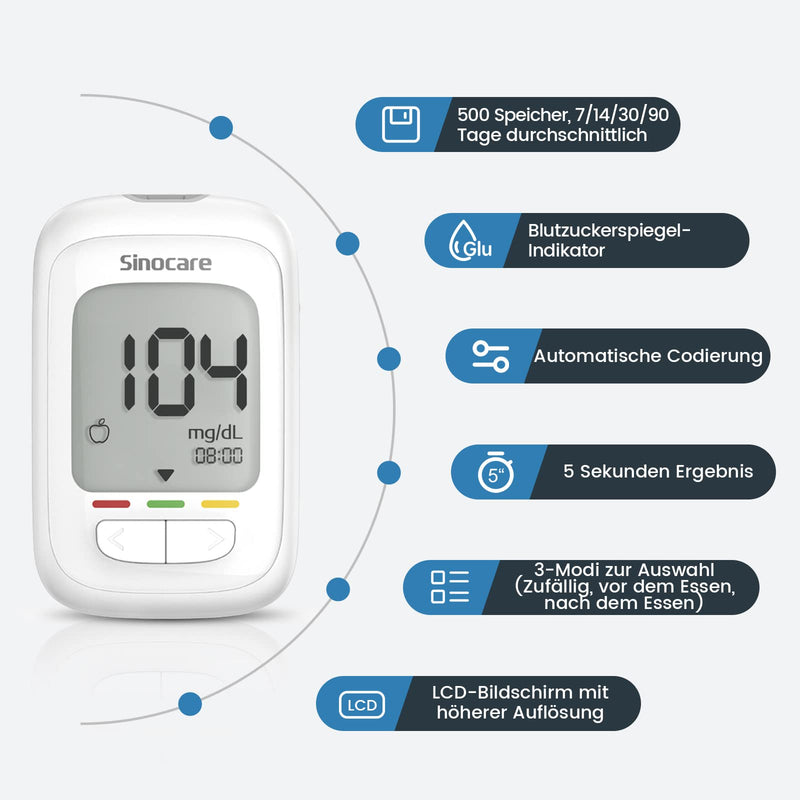 Sinocare Safe Aq Pro I Blood Glucose Monitor Set, Upgrade Sugar Monitor With Test Strips 50, Lancets X 50, Starter And Elderly Operation Friendly (Safe Aq Pro I Blood Glucose Monitor Set 50) - NewNest Australia