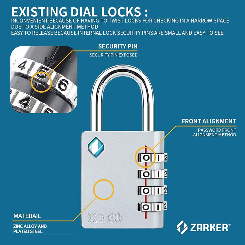 [ZARKER XD40] Padlock- 4 Digit Combination Lock for Gym, Sports, School & Employee Locker, Outdoor,Toolbox, Case, Fence and Storage - Metal & Steel - Easy to Set Your Own Combo - 1 Pack(Pink) Pink 1 Pack - NewNest Australia