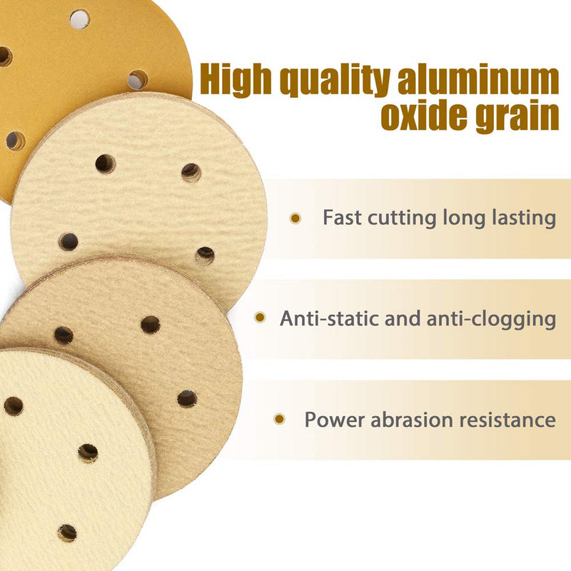 LotFancy 5 Inch 5 Holes Sanding Discs - 100PCS 60 80 120 180 220 320 400 600 800 1000 Grit Assorted Sandpaper, Random Orbital Sander Sandpaper, Hook and Loop Round Sand Paper 60-1000 Grit - NewNest Australia