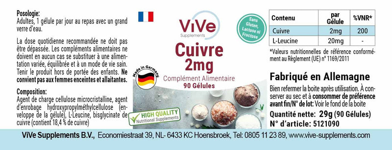Copper 2 mg - 90 capsules copper bisglycinate - vegan - essential trace element | Quality from Germany from ViVe Supplements - NewNest Australia