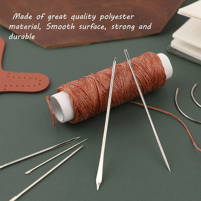 32 Yards Waxed Thread with Leather Hand Sewing Needles, 150D Flat Sewing Waxed Thread and Leather Repair Needles for Home Upholstery Carpet Leather Canvas Repair and Sewing (Coffee) Coffee - NewNest Australia