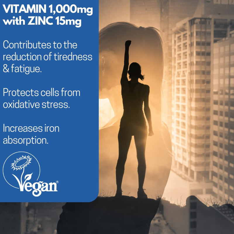 Vitamin C Effervescent Tablets 1000mg with Zinc 15mg, 20 Orange Flavour, Suitable for Vegans, High Strength, Healthy Immune System, Reduction in Tiredness, Collagen Formation, Sugar Free - NewNest Australia