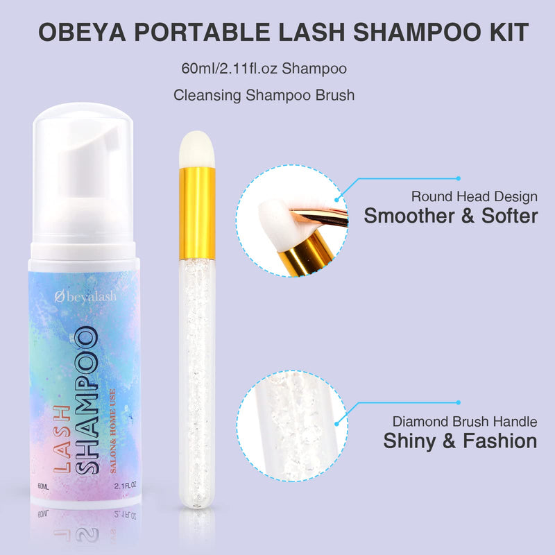 Lash Shampoo for Eyelash Extensions, 60mL Eyelash Extension Cleanser with Brush, Oil Free Eyelid Foaming Cleanser, Lash Extension Shampoo Kit with Brush, Eyelash Wash for Extensions Home Salon Use 60 ml (Pack of 1) - NewNest Australia