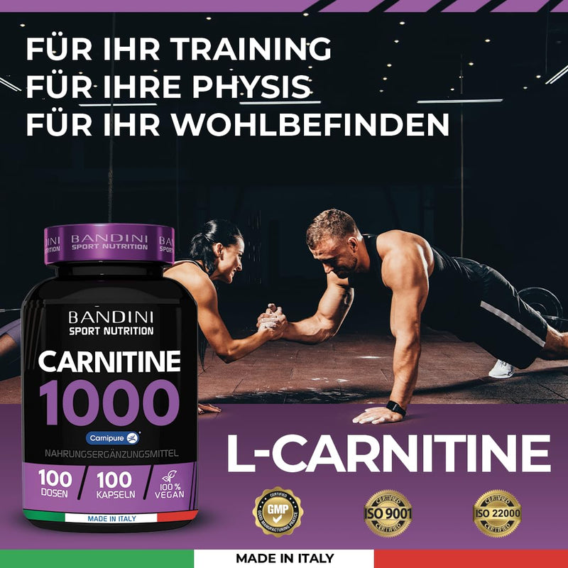 Bandini® L-CARNITIN 1000 | Premium: Carnipure® - L Carnitine Tartrate | 100 tablets | Metabolism & muscle building | Highly dosed, 100% vegan, no additives, laboratory tested - NewNest Australia