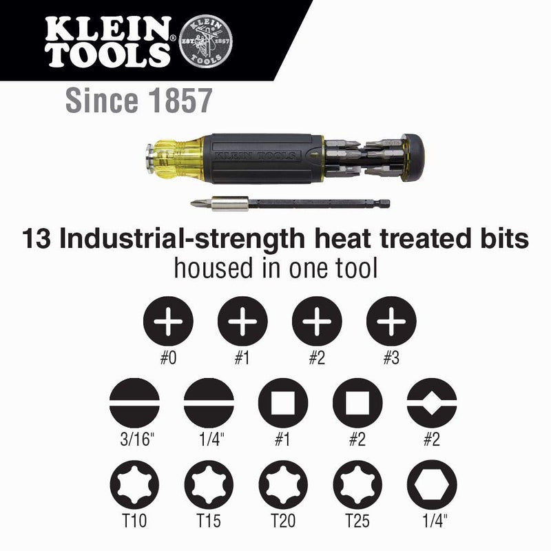 Klein Tools 32303 Multi-Bit Screwdriver / Nut Driver, Impact Rated 14-in-1 Magnetic Screwdriver Set Phillips, Slotted, Square, Combo, Torx - NewNest Australia