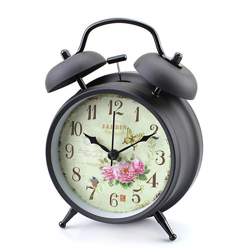 NewNest Australia - Konigswerk Analog Alarm Clock with Backlight, Twin Bell Alarm Clock for Heavy Sleeper No Ticking - Desk Table Clock for Home & Office (Black Case - Roses) Black Case - Roses 