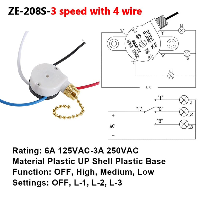 Ceiling Fan Switch ZE-208s E89885 3 Speed 4 Wire Fan Light Switch Replacement Part Speed ControlPull Chain Switch (Brass) 2 PCS Brass - NewNest Australia