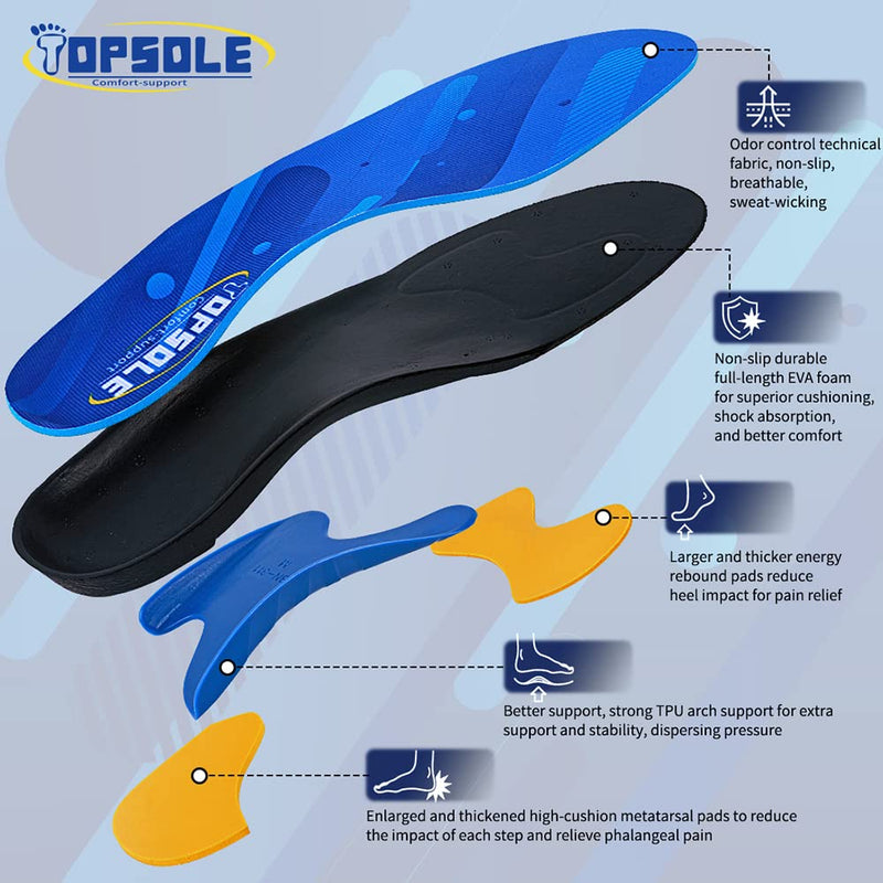 TOPSOLE orthotic insoles plantar fasciitis insoles arch support insoles for Flat Feet,Foot Pain, High Arches,OverPronation,Metatarsalgia,Heel Pain, Insoles for Men and Women UK-9-28cm Blue - NewNest Australia
